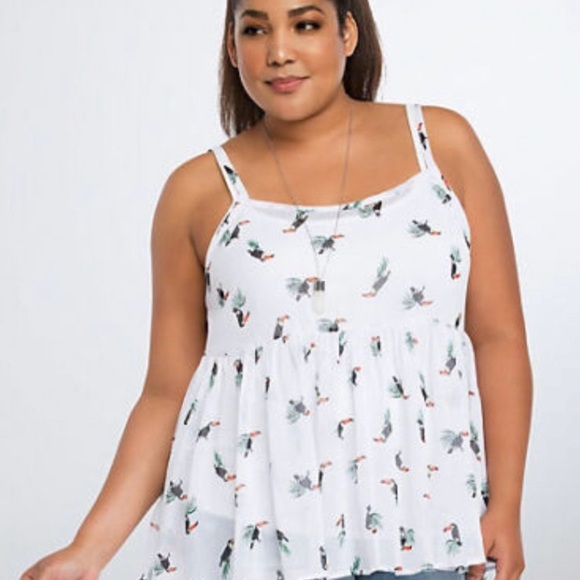 torrid Tops - Torrid 0 US 14 NWT $34.50 Toucan Tropical Print Babydoll Cami Tank Swing Top